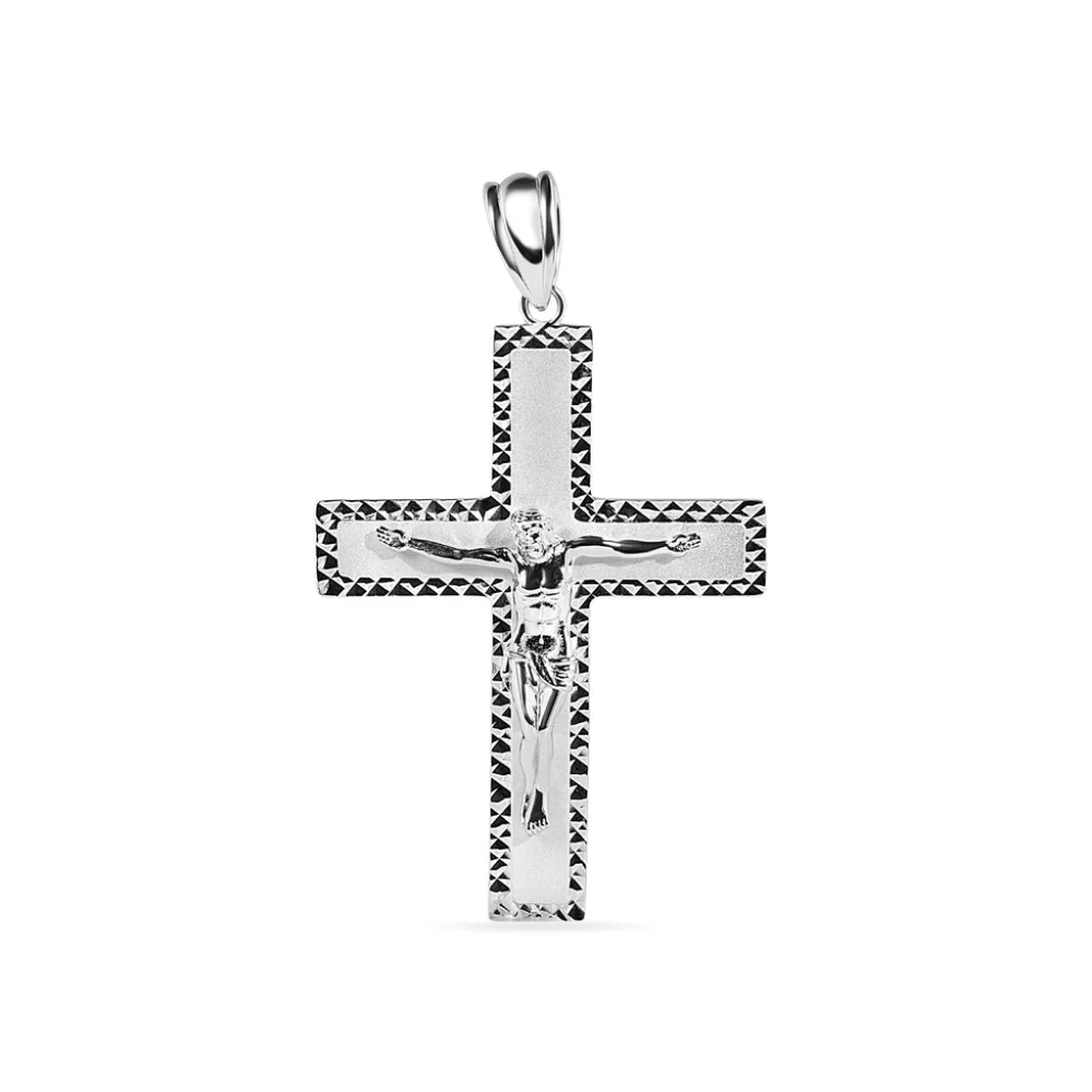 Sterling Silver 925 Sandblasted Finish Diamond Cut Jesus Christ Cross Pendant - Picture 2 of 2